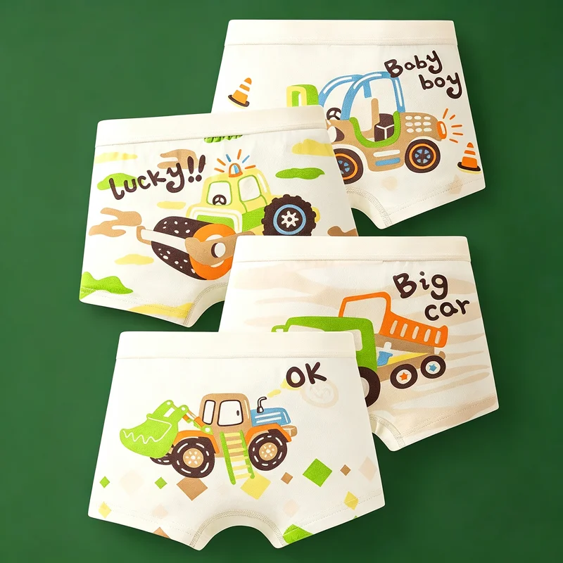 4Pcs/Set Boys Panties Cartoon Truck Cotton Underwear Kids Clothing Breathable Boxer Briefs Safe Children Underpants For 2-10Y