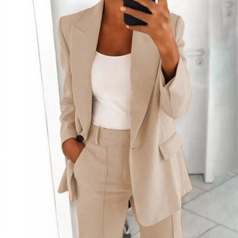 Two Piece Set Blazer Pants Women Work Suit New Autumn Long Sleeve Lapel Collar Blazer Pants Set Chic One Button Blazer Suit