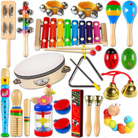 Kids Wooden Musical Instrument Toys Educational Montessori Early Learning Toys Baby Rattle Bell Drum Xylophone Toy Children Gift