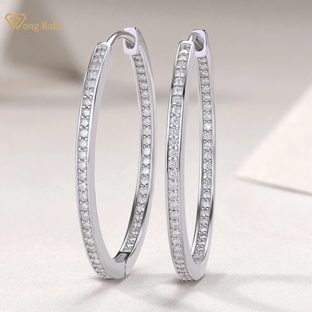 

Wong Rain 100% 925 Sterling Silver VVS1 3EX D Color Sparkling Real Moissanite Diamond Gems Elegant Hoop Earrings Fine Jewelry