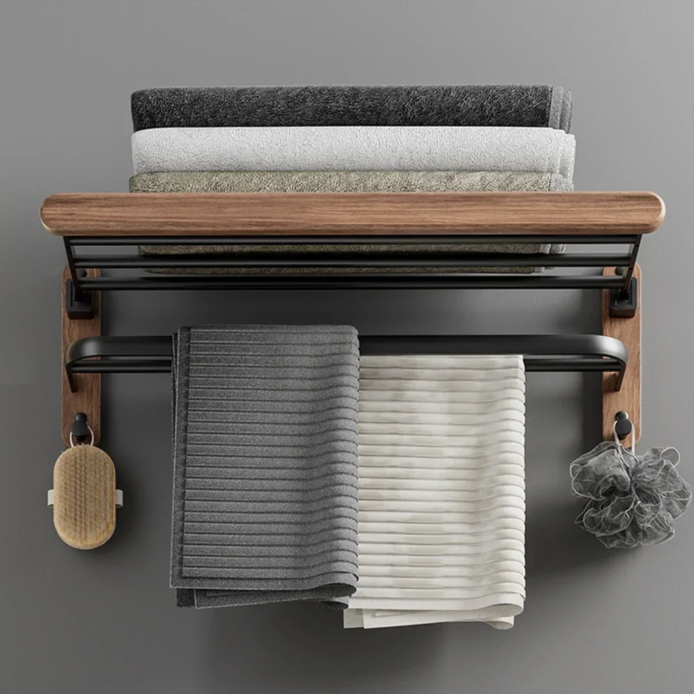 Wooden Bathroom Towel Shelf，Towel Rack Perforated Wall Hanging Toilet Washroom， Bathroom Towel Shelves，Wall Mounted Towel Rack