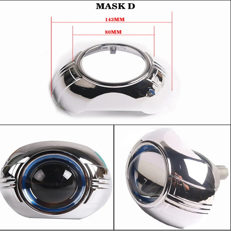 3 inch Chrome Bi LED Projector Lens Shrouds Mask Shell Silver For H4 H7 9005 9006 Decorate HID LED Projector Lens Universal