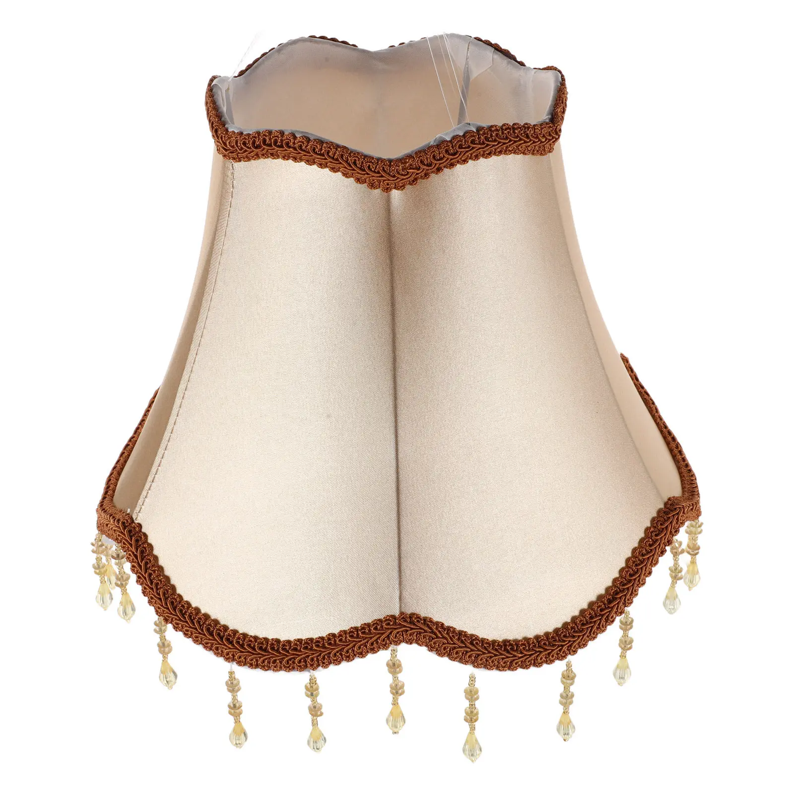 Beaded Victorian Bell Lampshade Fabric Scalloped Vintage Table Floor Lamp Shade Beige for Bedroom Living Room Hotel Decorative