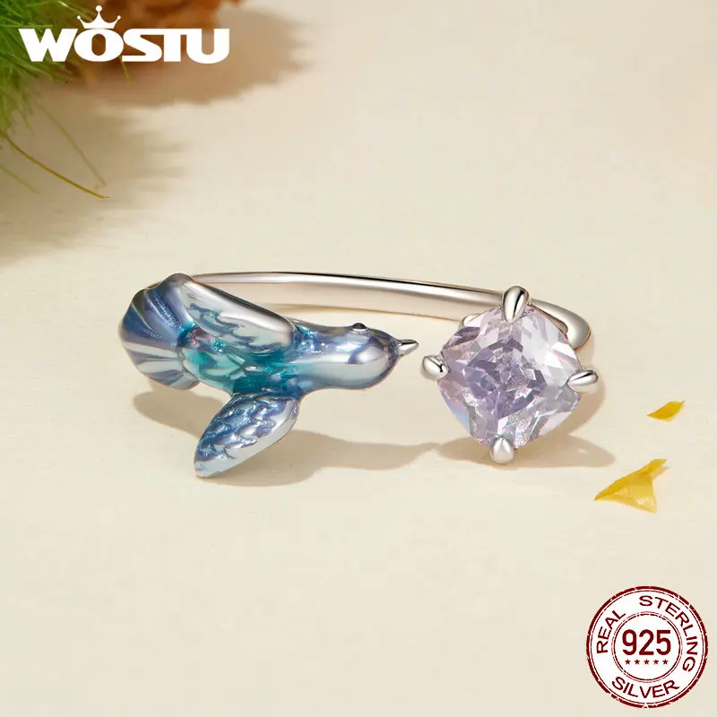 WOSTU Open Ring 925 Sterling Silver kingfisher Flower Ring for Women Girl Party Birthday Gift Fine Jewelry FNR540-E