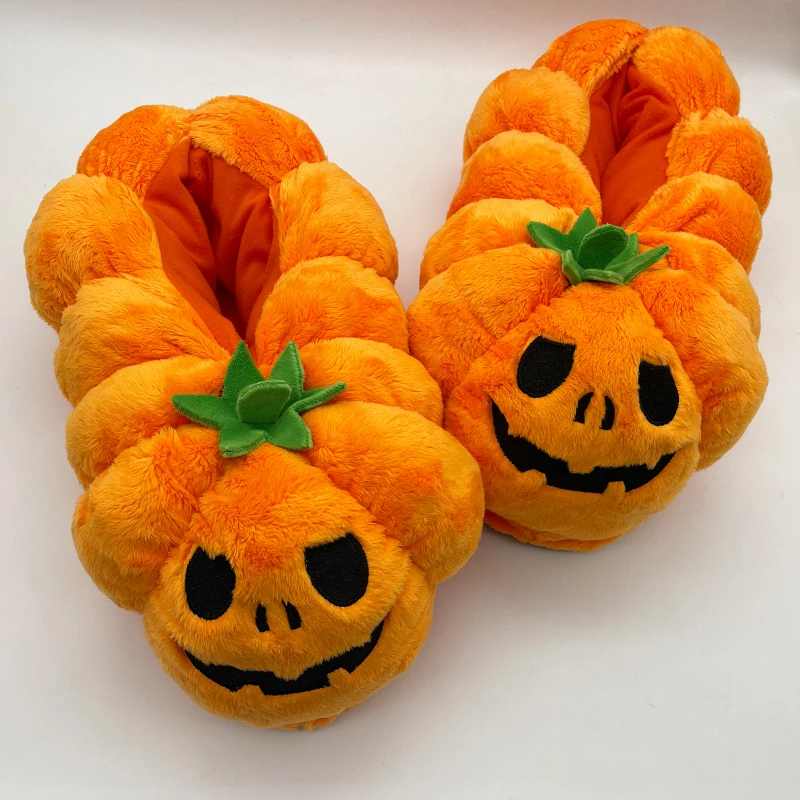 New Cute Halloween Pumpkin Home Slippers Hot Popular Kawaii Orange Pumpkin Decoration Winter Warm Halloween Gift Shoes