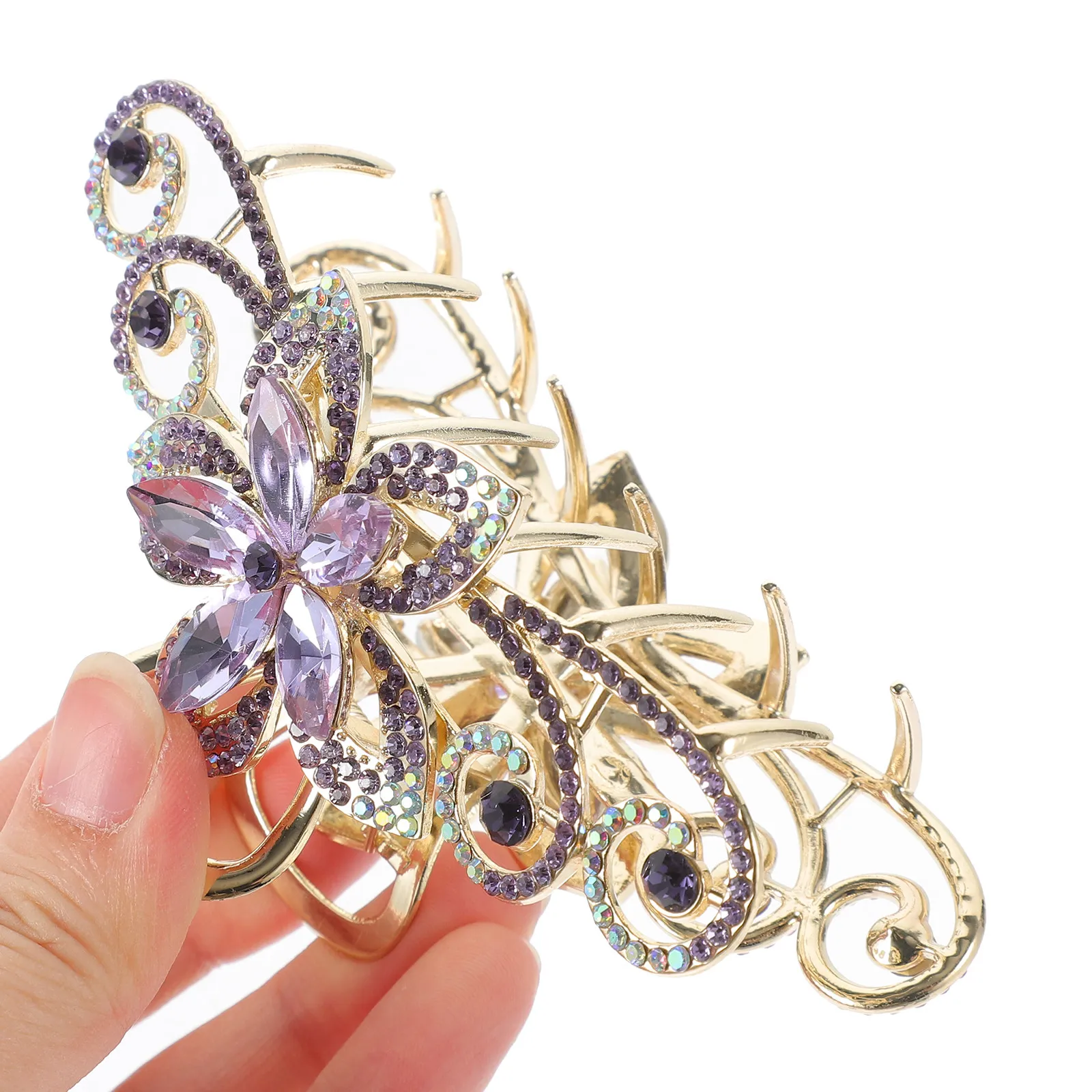 Large Jaw Clip Hair Claw Clip Flower Rhinestone Decoration Alloy Material Secure Hold for Updos Ponytails Hair Styling