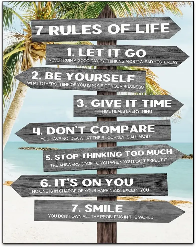Seven Rules of Life Wooden Signs Artwork - A Gift for Friends Original Retro Design Wood Signs Wall Art - Inspirings Gift Cats N