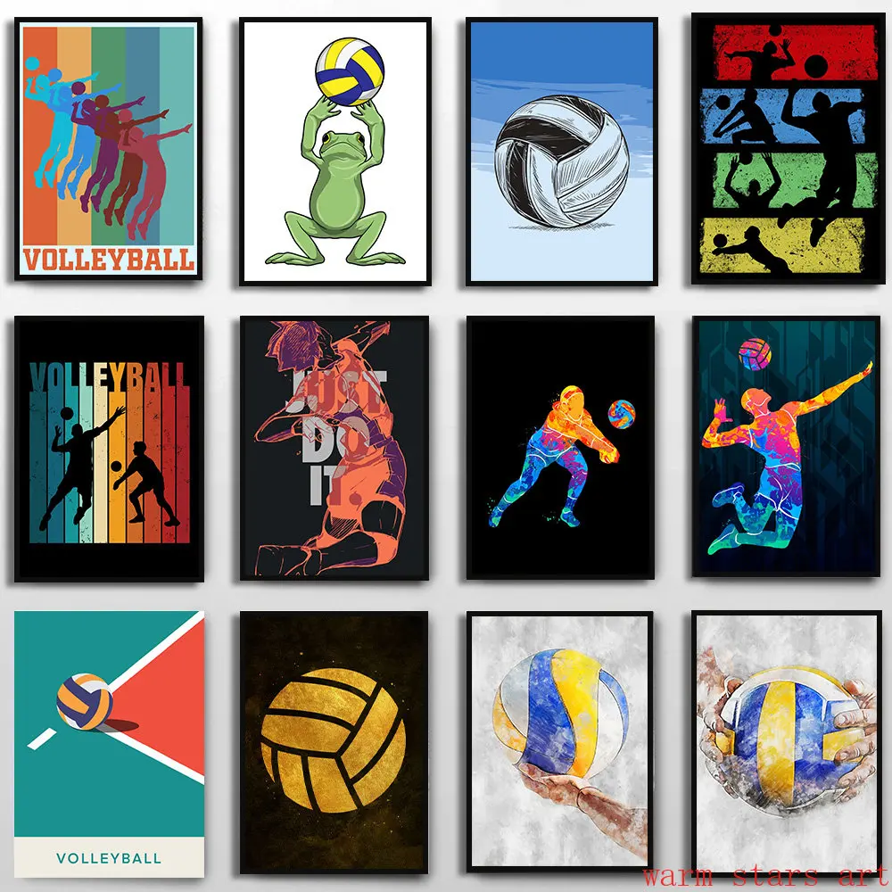 Watercolor Volleyball Canvas Painting Ball Sports Volleyball Flat Posters Wall Art Picture for Living Room Decor Gift Cuadros