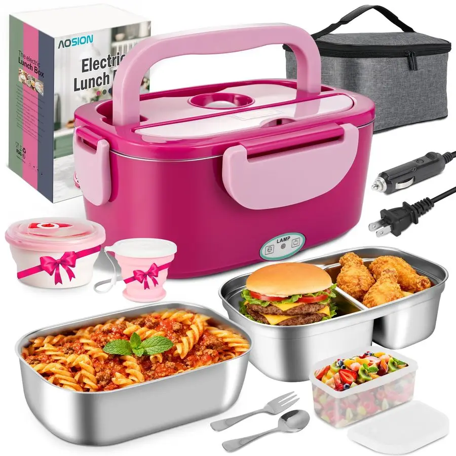 

Electric Heated Lunch Box for Adults, 4 IN 1 Heating Lunch Box with 2 Pack 1.5L Container, 80W Lonchera Electrica Porttil, Food