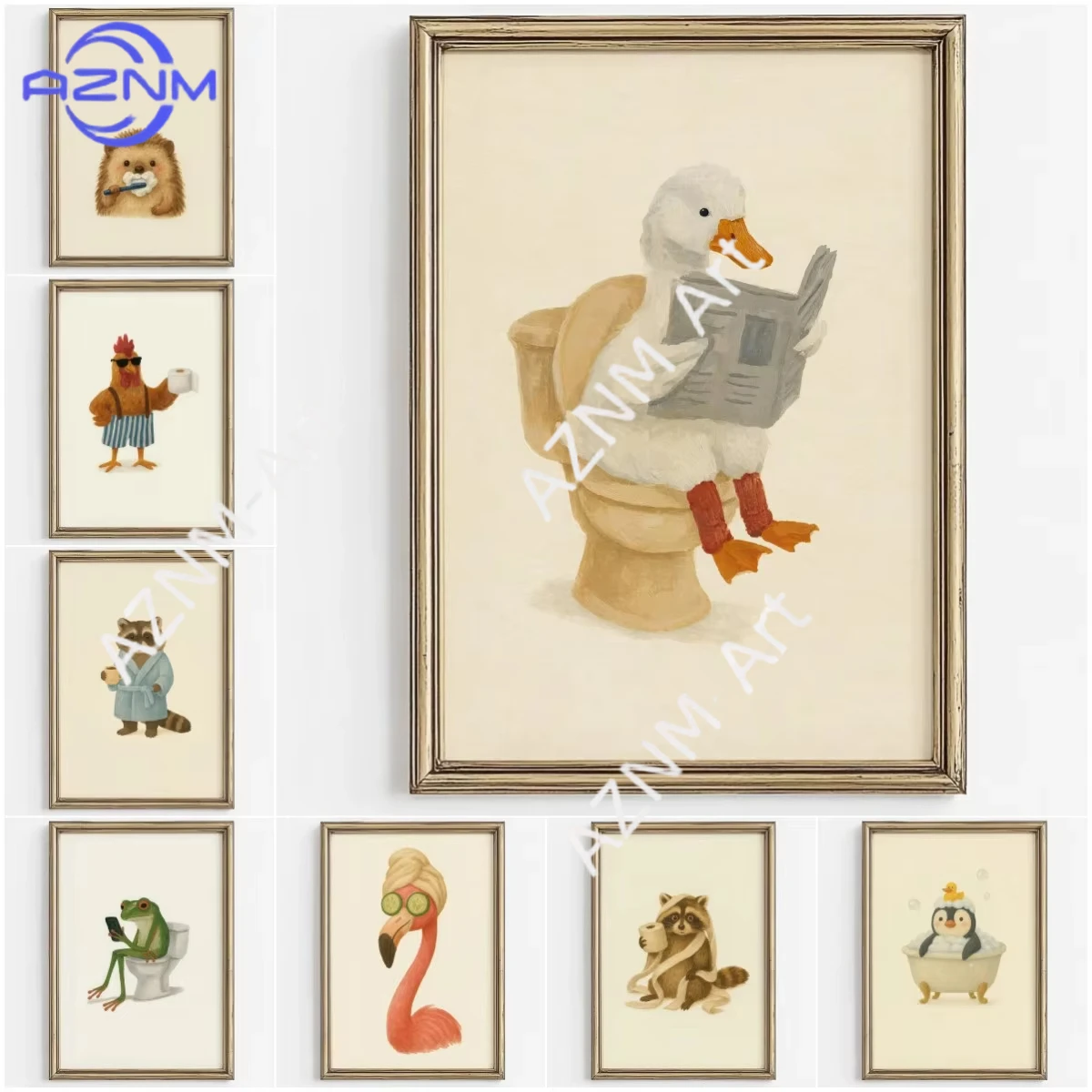 1PC Bubble Bath Wall Art Cute Bathroom Animal poster Kids Funny Toilet Paper Animal Print Nursery Bathtime Poster