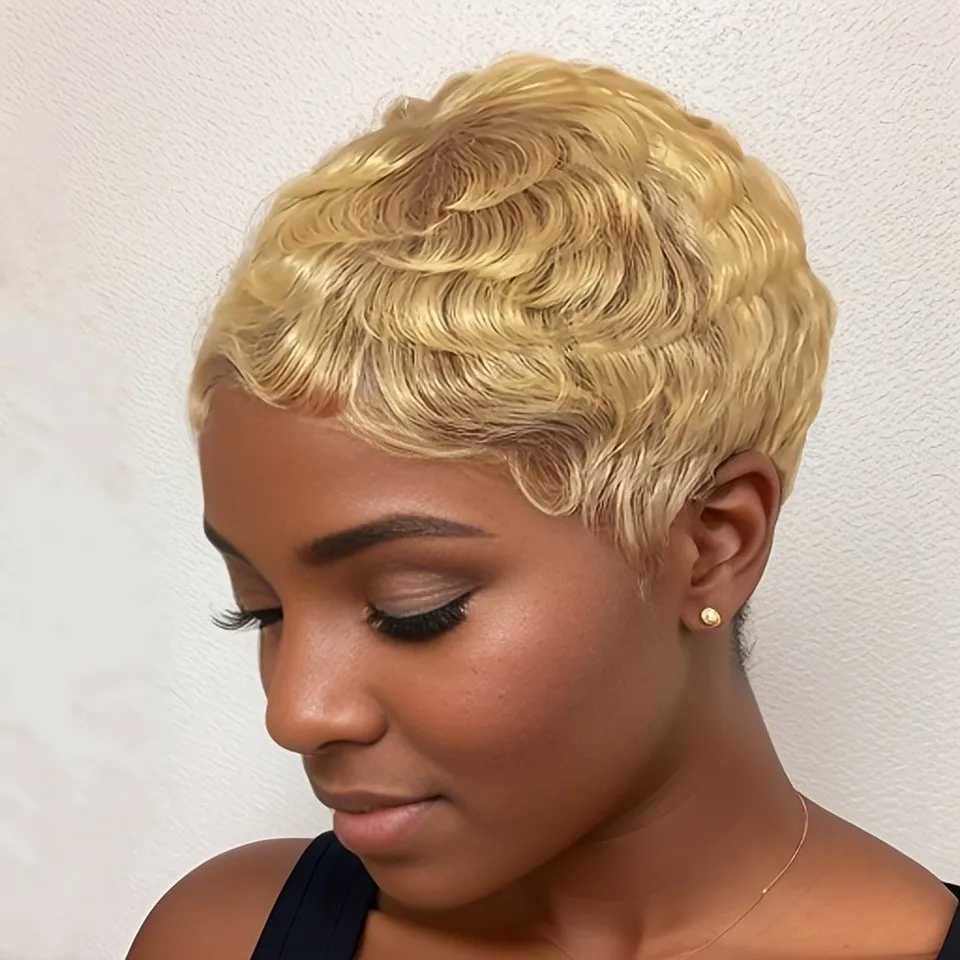 

Летний парик машинного производства, парик из волос Реми для женщин, короткий многослойный парик из натуральных волос с стрижкой пикси, натуральный черный/99j, цвет 150% плотность, 4 дюйма