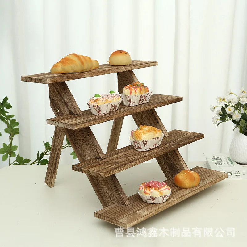 Solid Wood Storage Rack Multi-Layer Kitchen Bread Display Rack Household Desktop Storage Rack Wooden Ladder Flower Storage Rack