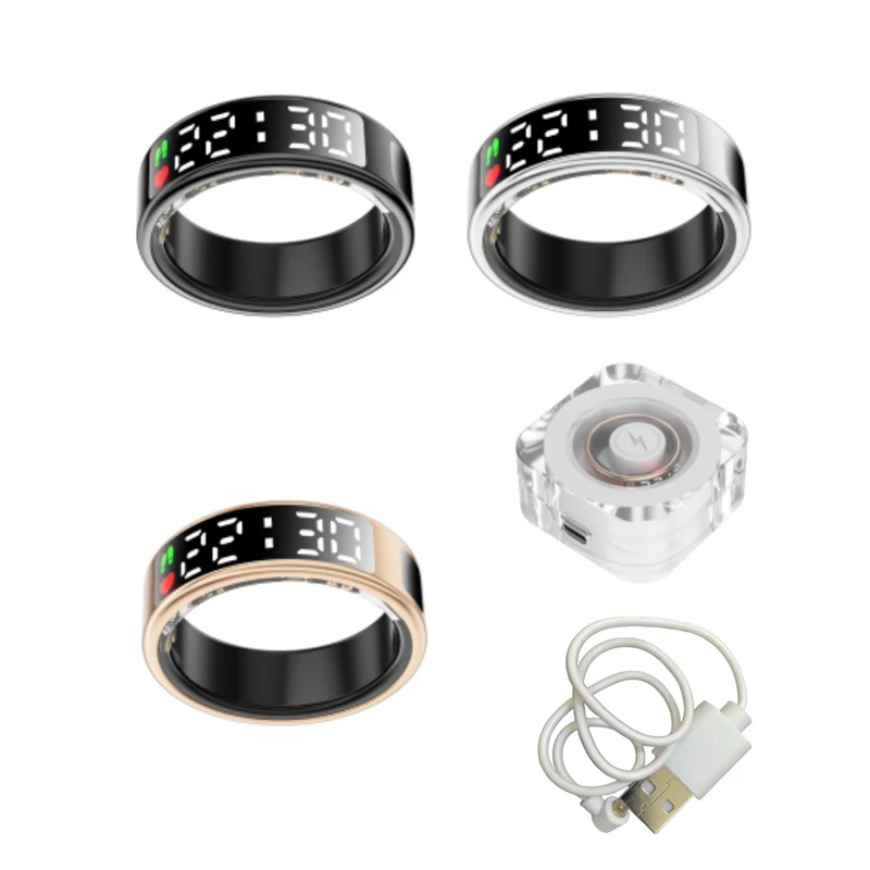 Smart Ring con touch screen e tracker sanitario - Monitor di frequenza cardiaca/SpO2/sonno impermeabile IP68 per coppia Android