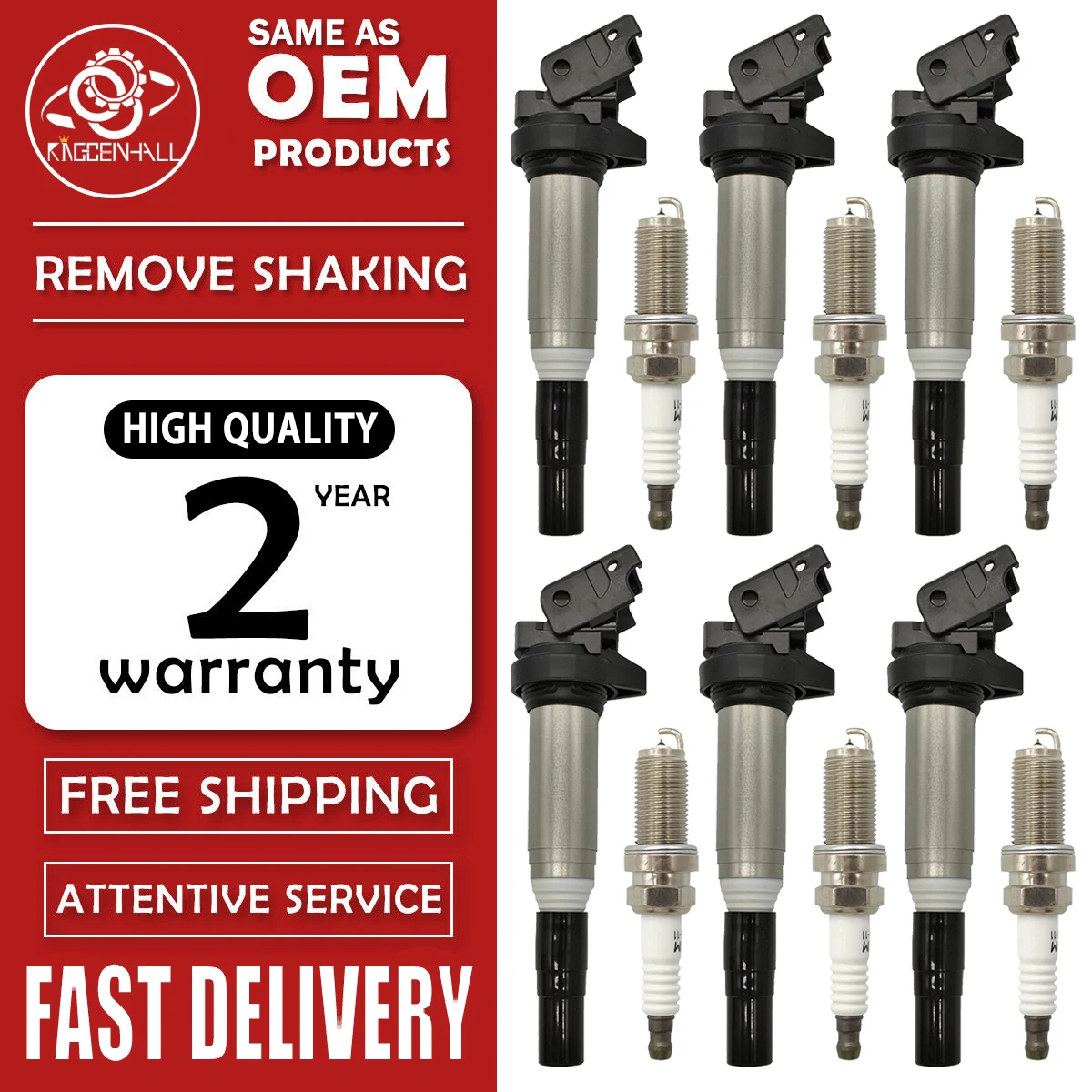 6Pcs Ignition Coil+Spark Plug For BMW E60 E61 F10 F18 F11 E39 F07 520I 523I 525I 528I 530I 535I 540I 550 12138616153 12137594596