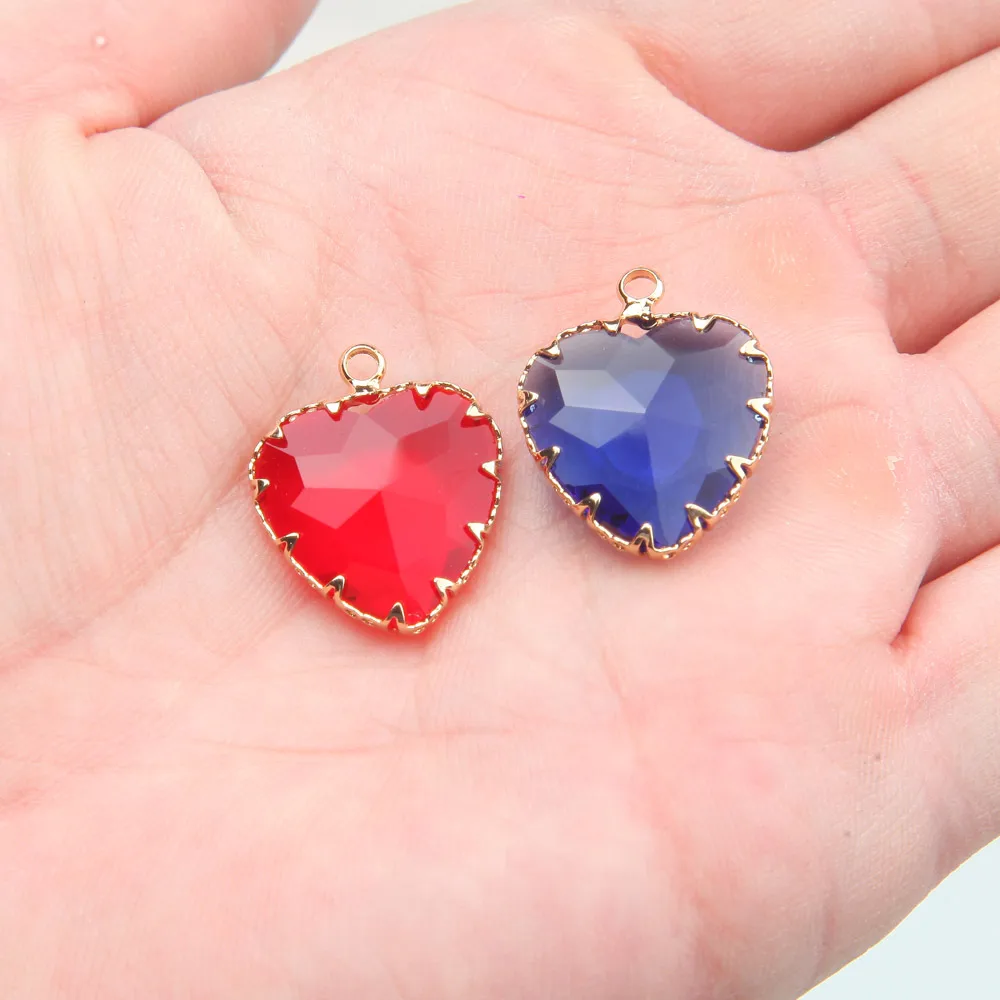 4PCS Glass Faceted Heart Charms for Jewelry Making Necklace Pendants Findings DIY Handmade Accessories 18.5*22mm