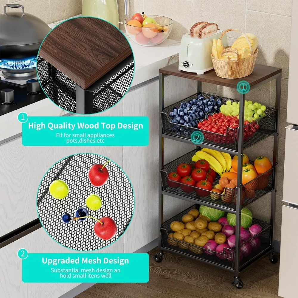 Fruit Basket Kitchen Cart: The Ultimate 4-Tier Rolling Pantry thumbnail