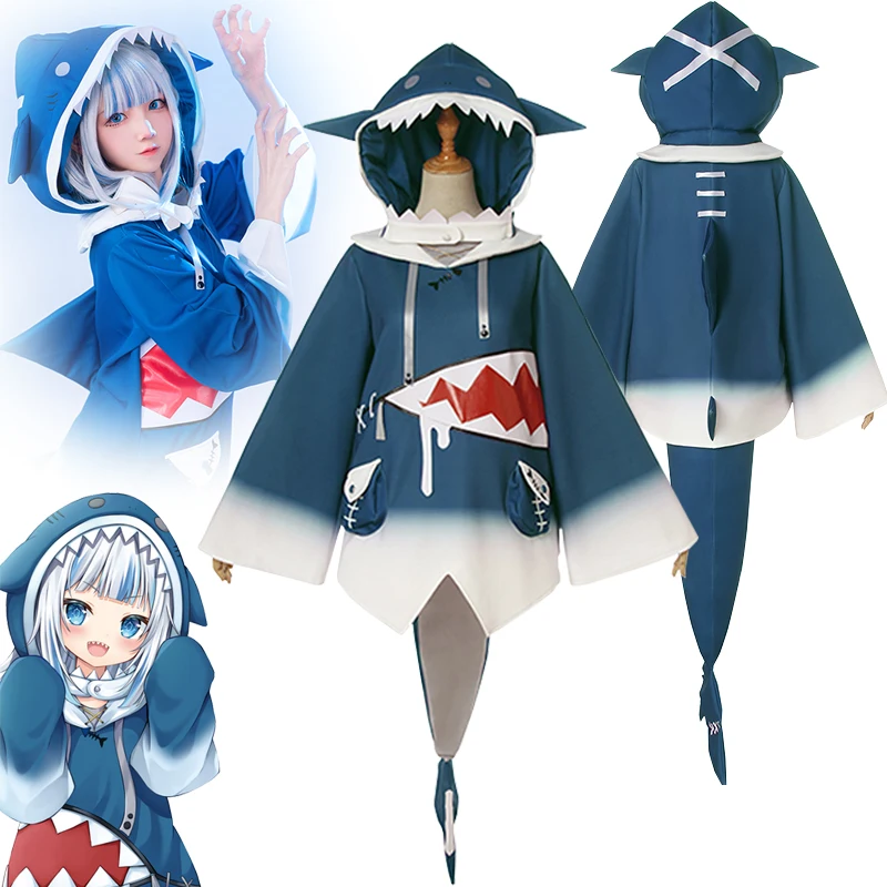 

Anime Hololive Gawr Gura Cosplay Costumes ENG Shark Cloak Halloween Costumes for Women Role Playing Clothing Party Uniform