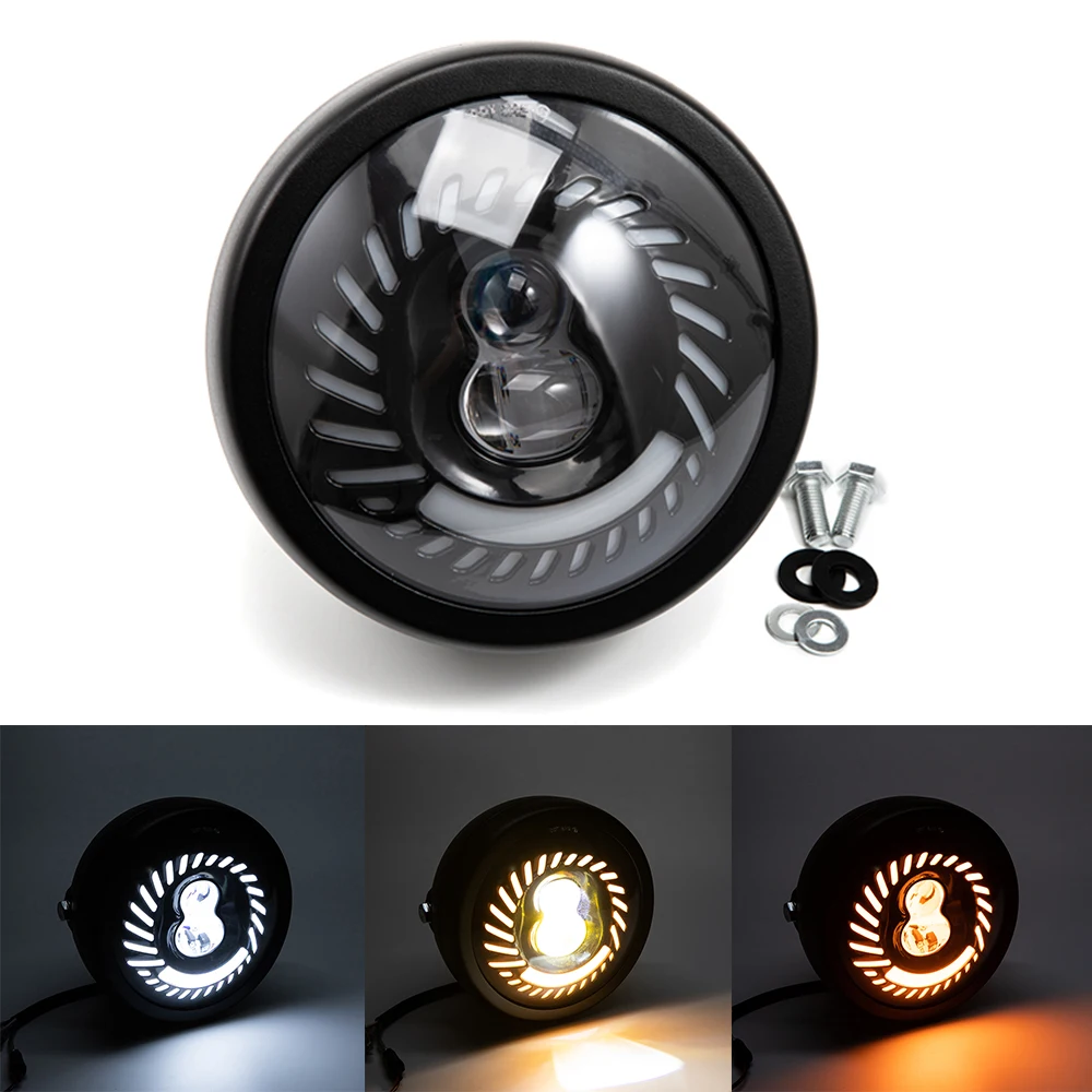 

6.5 Inch Motorcycle Headlight Retro Round High Low Beam Headlamp Daytime Running Light Motor Modified Parts Accessories