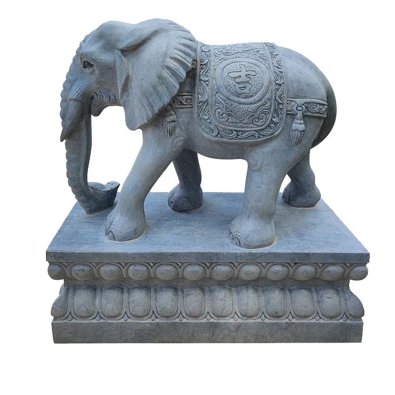 

Stone carving, bluestone, White Marble, sunset, red elephant, a pair of household decorations for good fortune