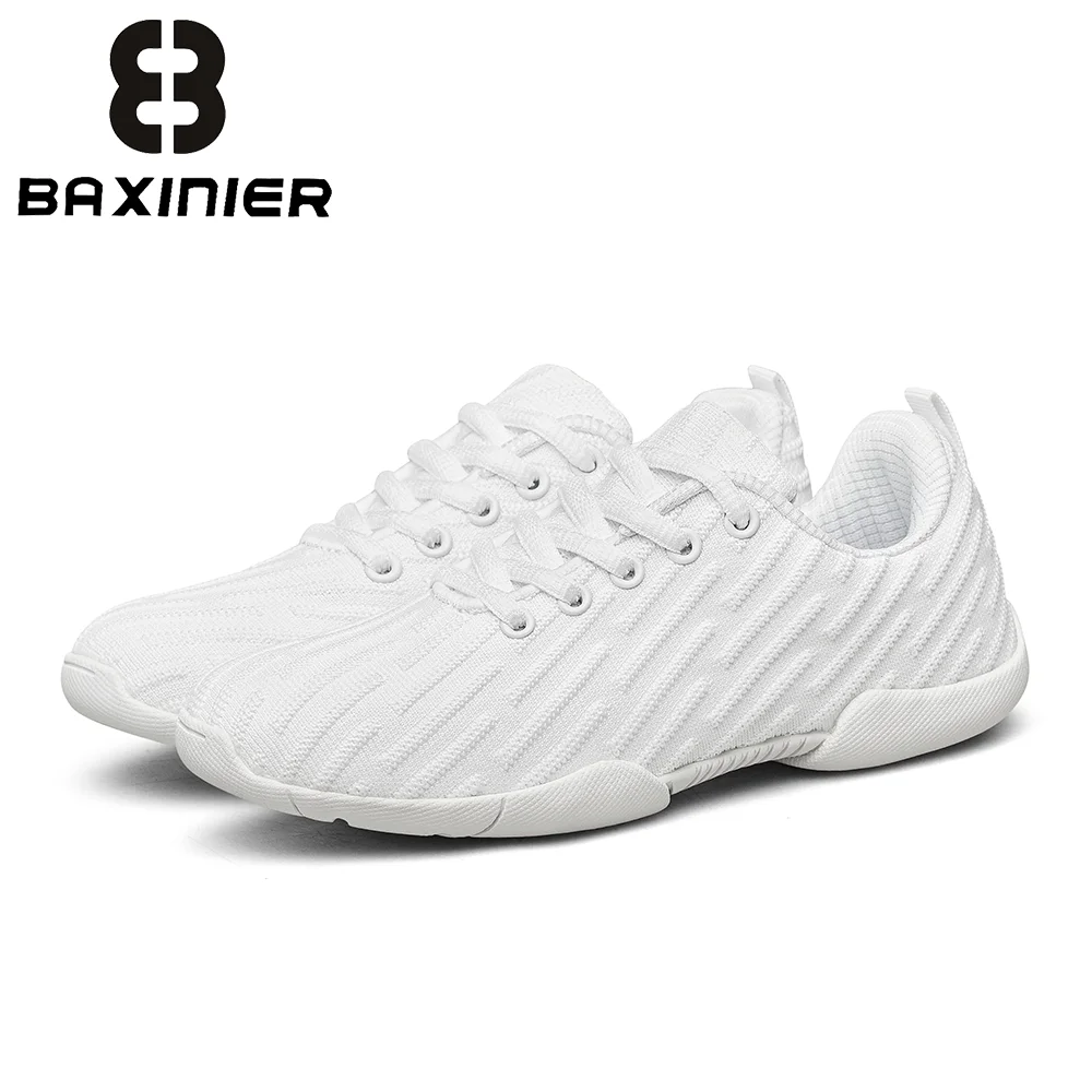 BAXINIER Kids White Junior Dance Cheer Shoes Girls Lightweight Tennis Training Competition Cushioned Non-Skid Sneakers