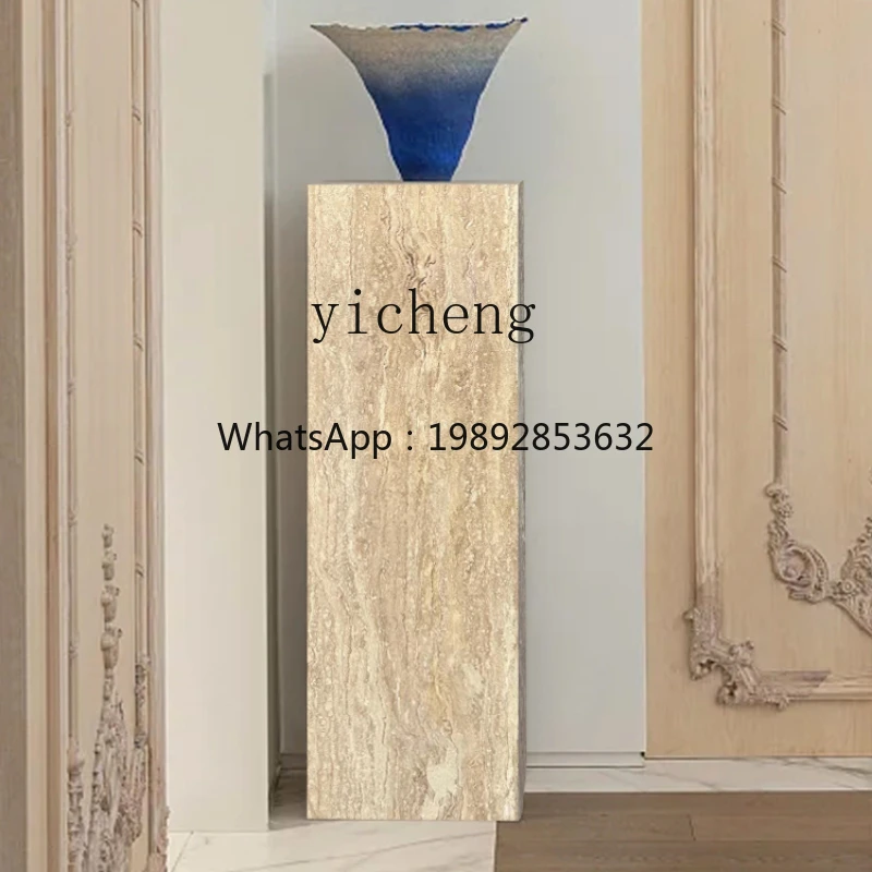 ZZ  marble base sculpture table, living room, homestay ornament, antique yellow cave stone pillar
