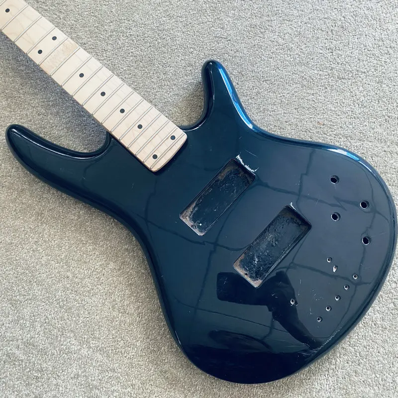 CN327CB327 Black Color Active Jazz Bass Semi Finishing DIY Bass Kits Body with Neck 4 Strings One set for DIY Replace Damages