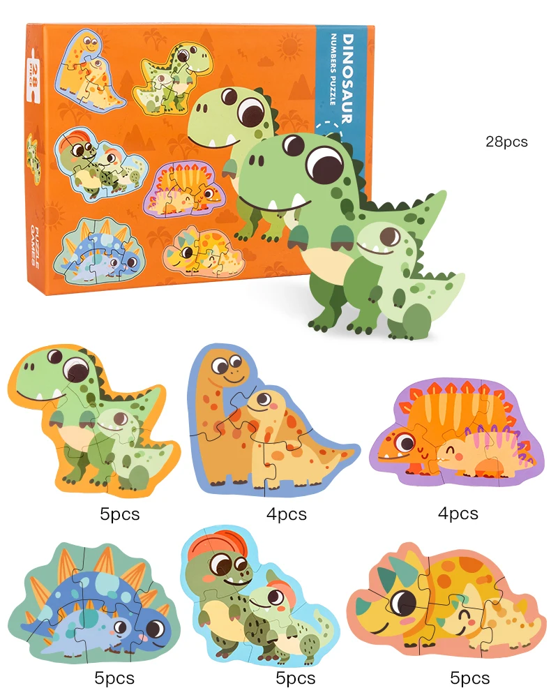 

Wooden Jigsaw Puzzle Toy Baby Early Education Intellectual Montessori Games Children Animal Dinosaur Cartoon For Kids Gifts