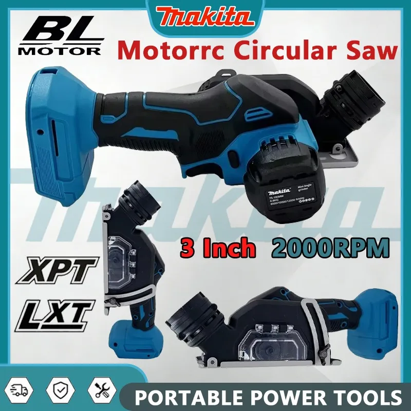 

Makita Cordless Circular Saw 3 Inch Handheld Angle Grinder Rechargeable Battery Cut off Tool for Cutting Metal Wood Tile Marble