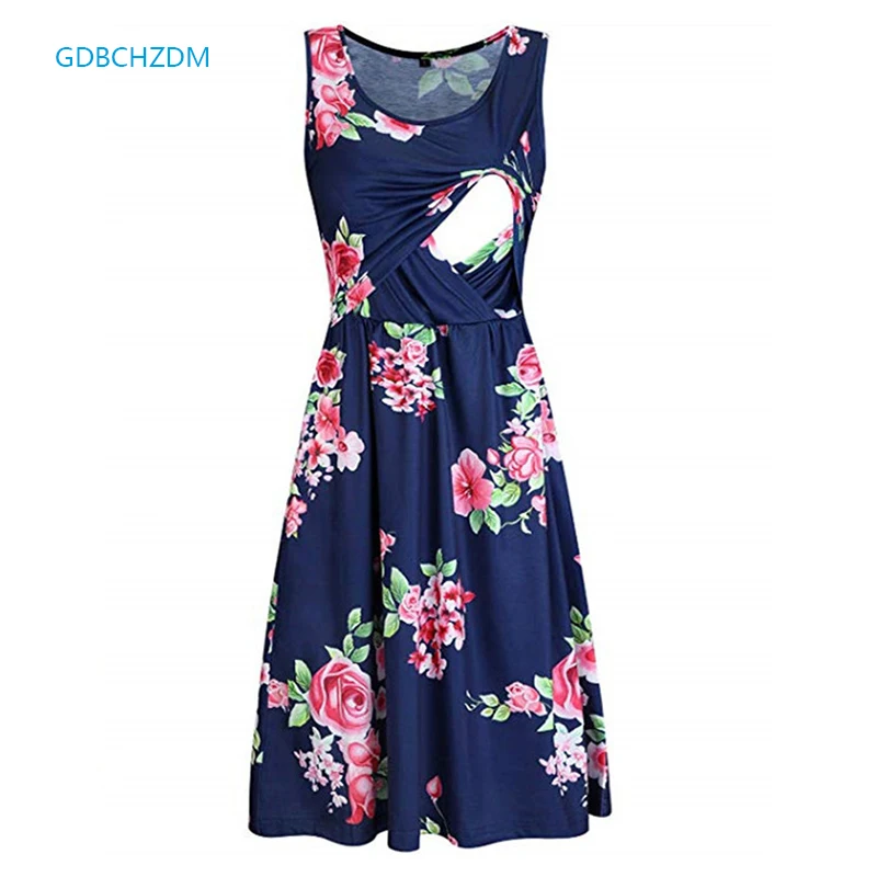 

Flower Breastfeeding Dresses Maternity Clothes for Pregnant Women Clothing Solid V-neck Pregnancy Dresses Mother Wear Evening