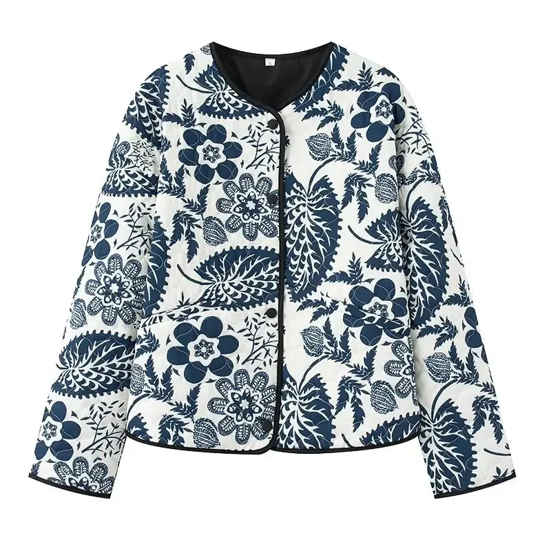 

Pop Print Quilted Jacket Women Cotton Padded Coat Streetwear Single Breasted Overcoat Winter Coat Female Loose New in Jackets
