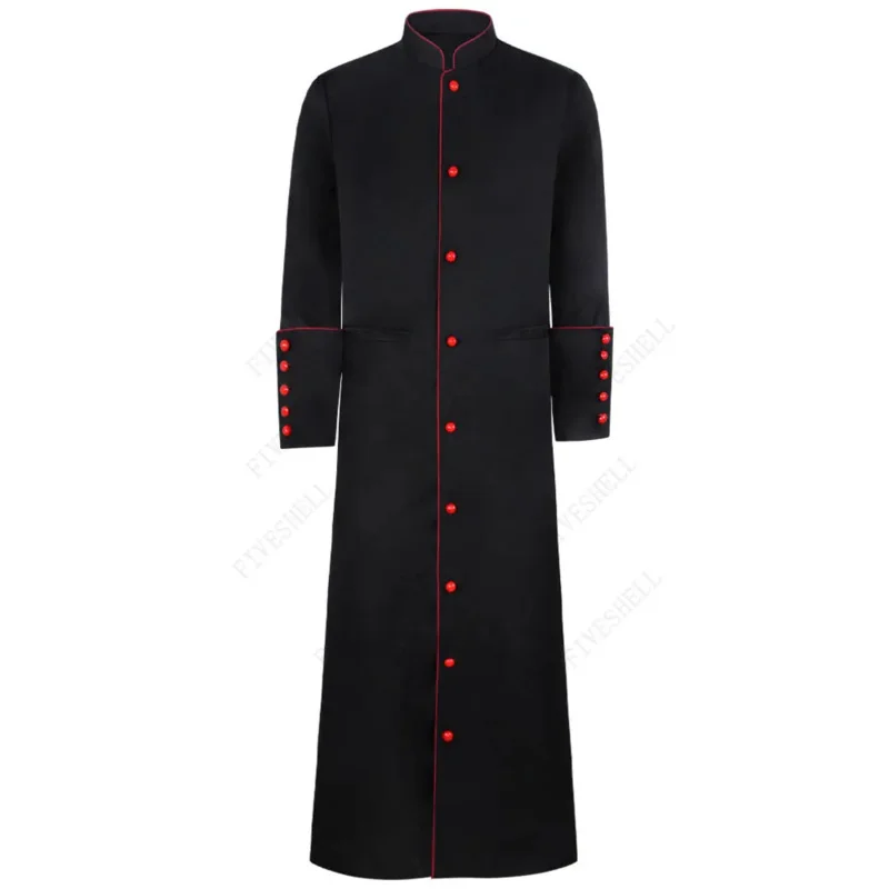 Church Priest Trench Jacket Cassock Clergy Robe Preacher Men Liturgical purity Stand Collar Single Breasted Clerical uniform