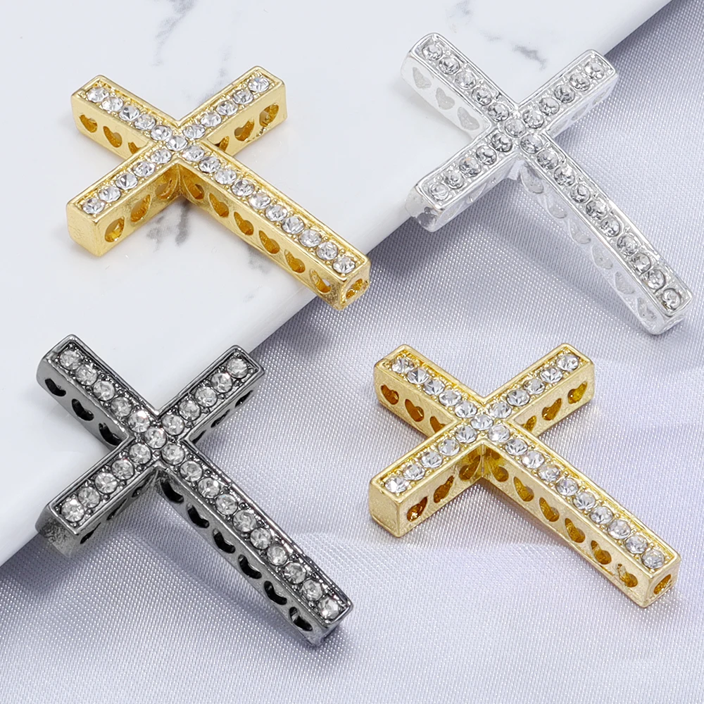 5pcs/lot 25X36mm Rhinestones Cross Charms Pendants for Jewelry Making DIY Punk Bracelet Necklace Pendant Accessories