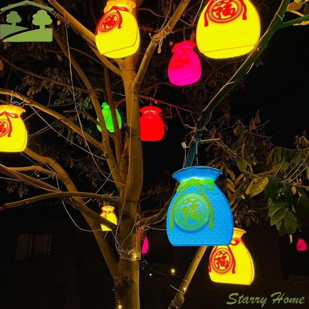 Plastic Fortune Bag Lantern Hanging Design Waterproof Fortune Bag Hanging Light 3D Led Festival Lantern Outdoor Patio Decor