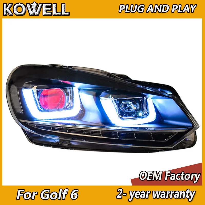 تصفيف السيارة لشركة فولكس فاجن جولف 6 كشافات ل MK6 المصباح R20 المصابيح الأمامية DRL بدوره إشارة منخفضة عالية شعاع العارض عدسة