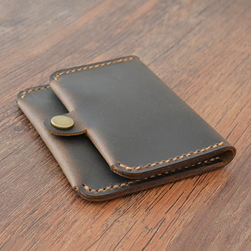 

High Quality Vintage Handmade Crazy Horse Genuine Leather Men's Card Holder Male Credit Card Wallet Business Card Case ID Sleeve