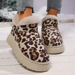 Stivali intersuola da donna con tacco piatto inverno nuovi stivali leggeri con punta tonda stivali da neve con zeppa in gomma da donna stampa leopardata 608