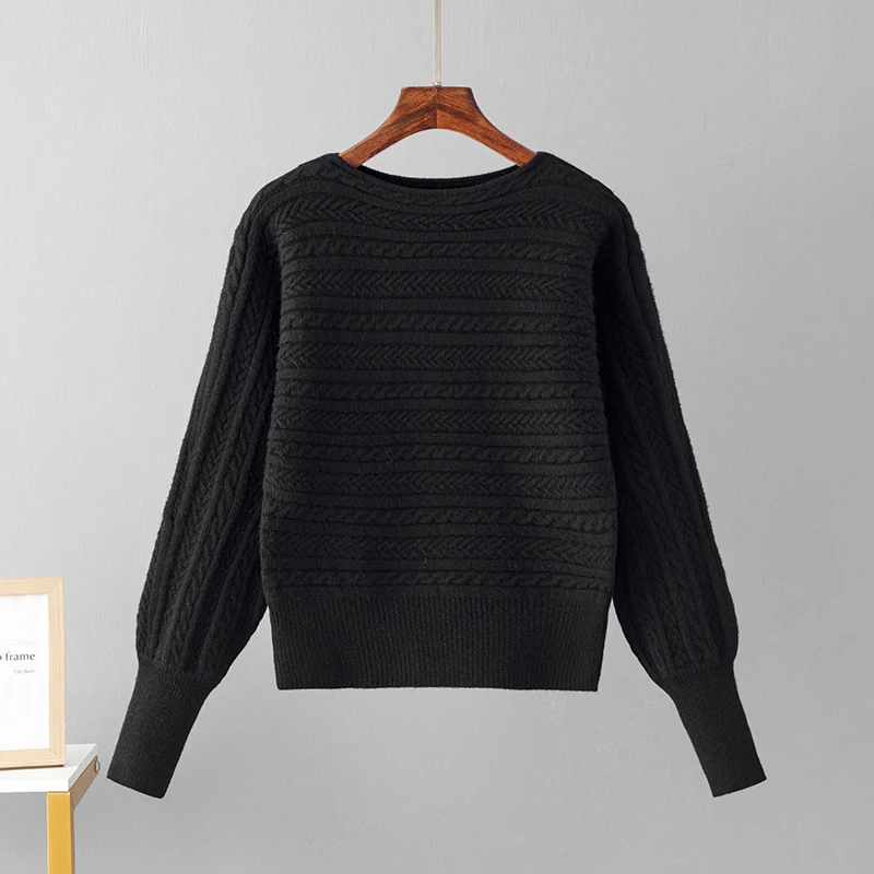 HLBCBG 2024 Spring Autumn Twist Slash Neck Women\'s Pullover Sweaters New Long Sleeve Korean Causal Warm Sweater Female