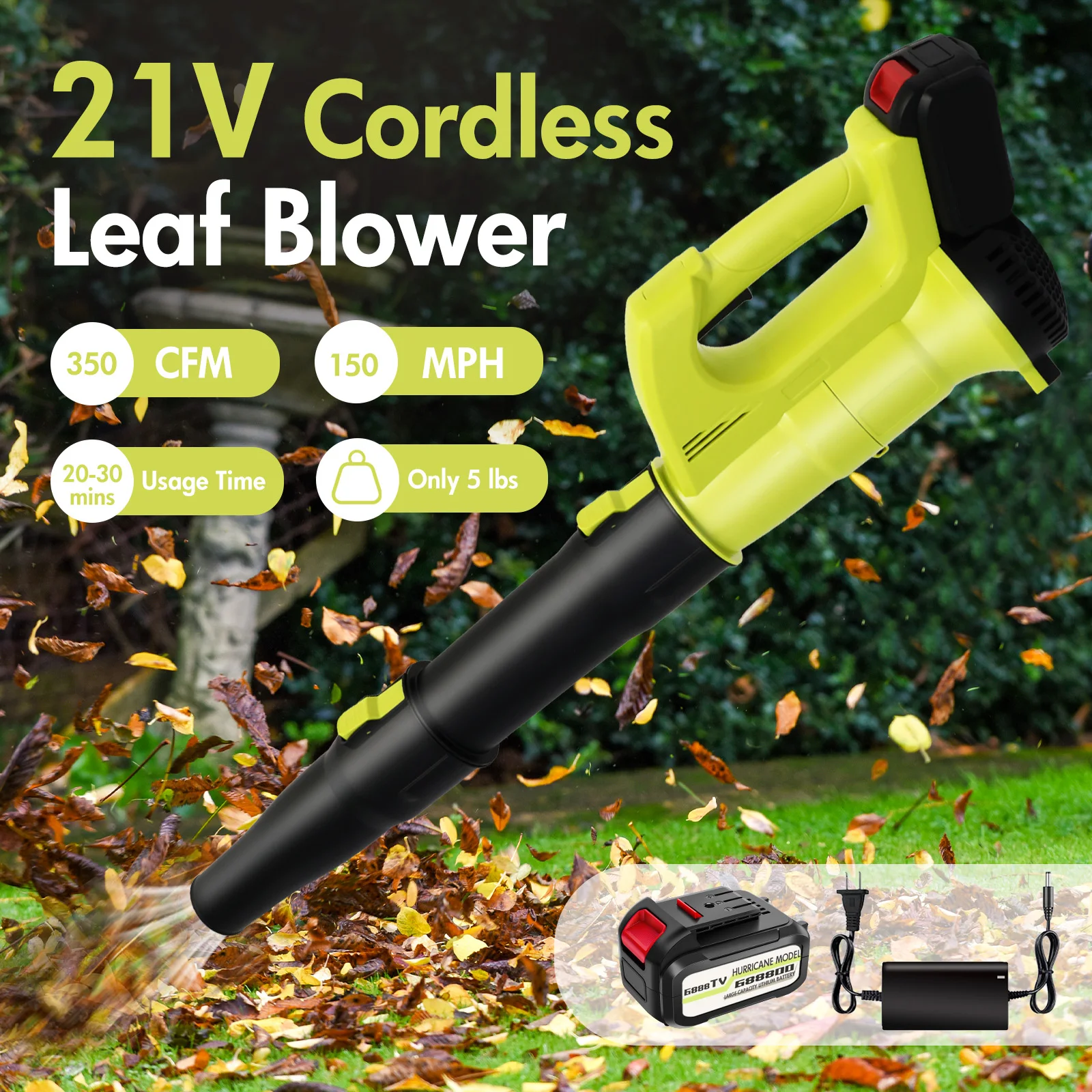 21V Cordless Leaf Blower Handheld 150 MPH Powerful Turbo Technology With Battery Charger for Patio Cleaning Lawn Care Leaf