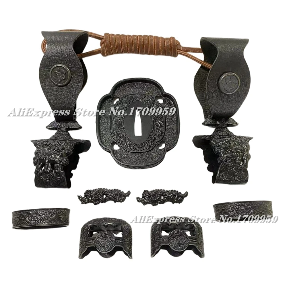 

Exquisite Kirsite Japanese Tachi Sword Guard Lion Fittings Set Katana/Wakizashi Knife Tsuba+Menuki+Fuchi+Kashira+Habaki+Seppa