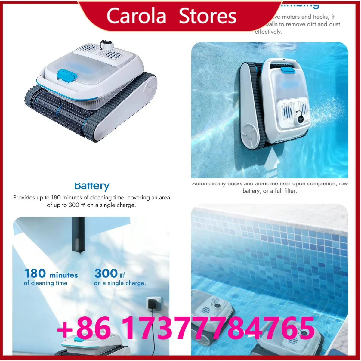 NF 110 Cordless Robotic Pool Cleaner Automatic Floor & Wall Cleaning for ove-Ground & In-Ground Pools