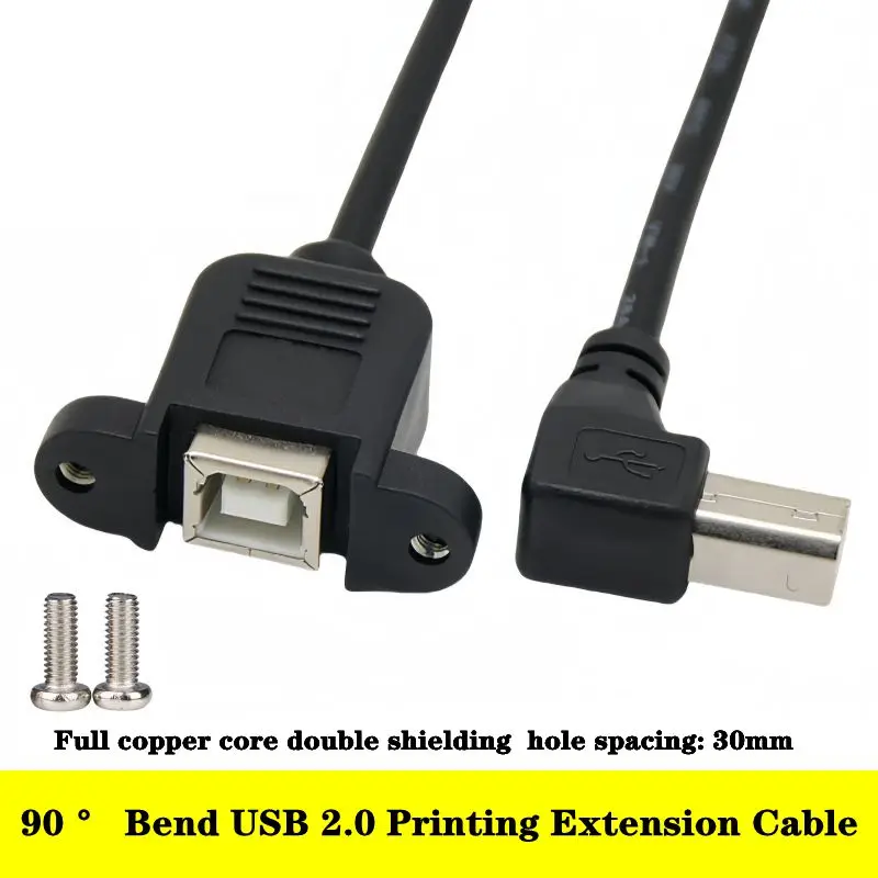 90 Degree Elbow USB Printing Extension Cable With Ear Screw Hole USB 2.0 B Male to Female Printer Data Cable