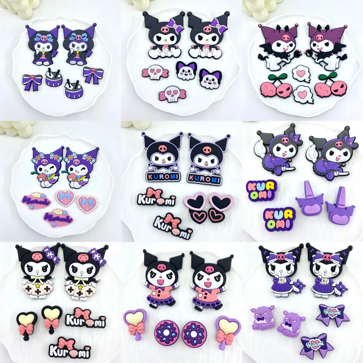 6/12Pcs Mesuca Cute Kuromi Shoes Charms Cartoon Clog Sandal Garden Shoe Decoration Accessorie Buckles Kids Party Gifts