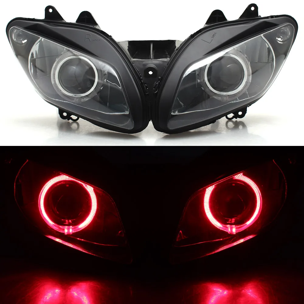 Motorcycle LED Headlight Custom Red Angel Eyes Head Light Lamp For Yamaha YZF-R1 2002-2003 HID Projector Headlight Assembly