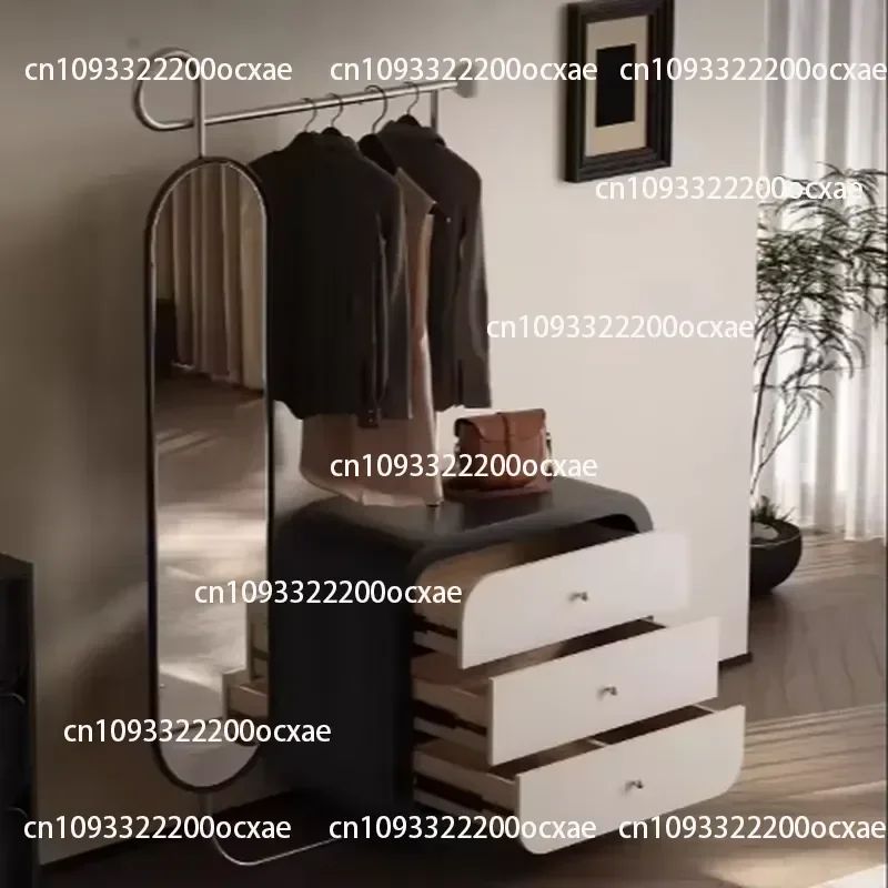 Modern Simple Bedroom Furniture Durable Stainless Steel Coat Rack Dressing Mirror Locker 3 Drawers