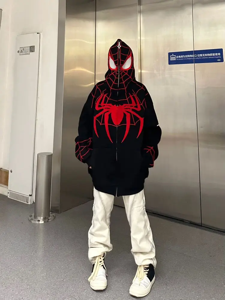 Spider Man Embroidery Hoodies 3d Digital Printing Hooded Fashion Hip-Hop Sweatshirts Zipper Women Men Clothing Top Gifts