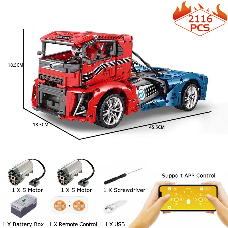 Technical APP Remote Control Truck Building Blocks City Vehicle Transporter Car Model Bricks Toys For Kid Birthday Gift MOC