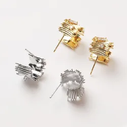 2PCS Dainty Ear Studs Earrings for Jewelry Findings Components DIY hand made brass  14k gold plated Accessories 12*16mm