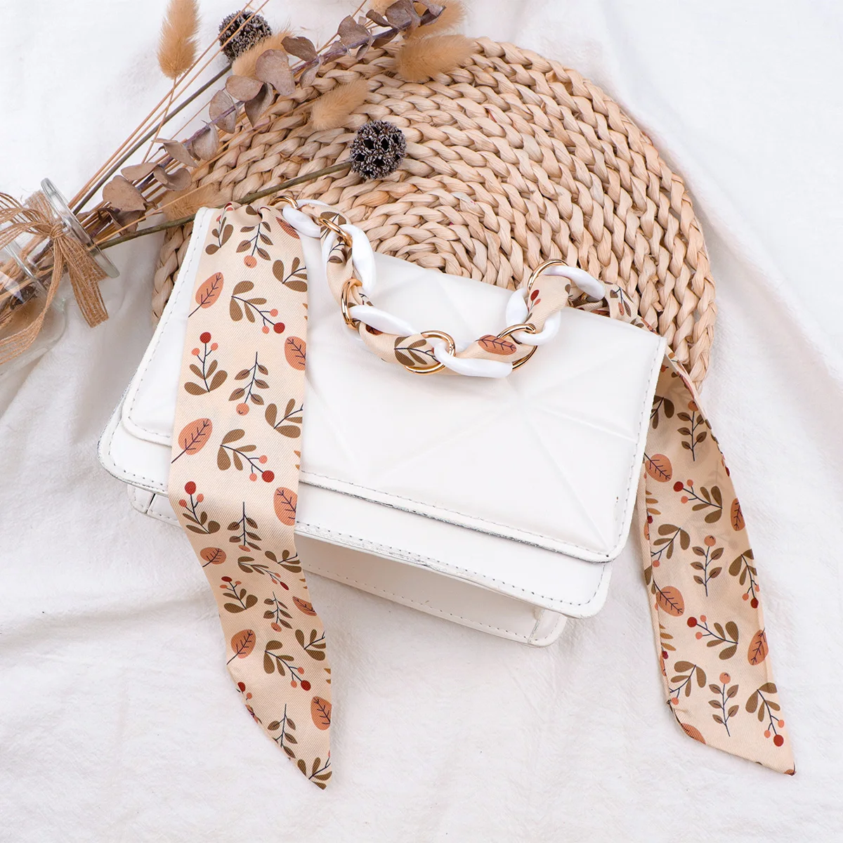 Autumn Leaf Print Skinny Scarf Multifunctional Neck Tie Scarf For Hair Bag Handle Decor Women Fashion Accessory