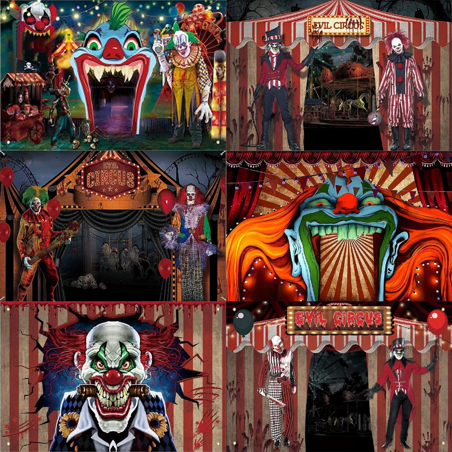 Photography Backdrop Horror Circus Halloween Clown Birthday Party Background Scary Grove Vampire Baby Cake Table Decor Banner