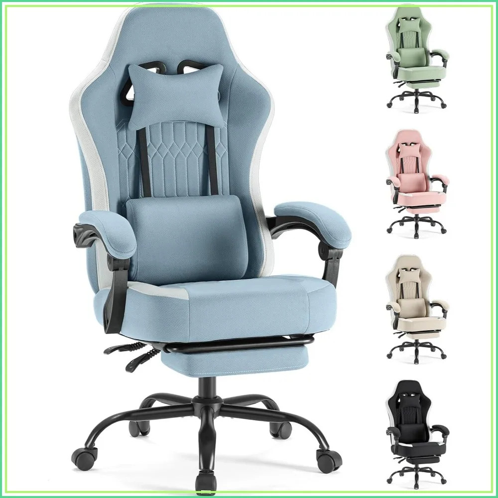 Ergonomic Gaming Chair with Footrest, Lumbar Support, Adjustable Armrests, Headrest, Swivel Wheels - Blue